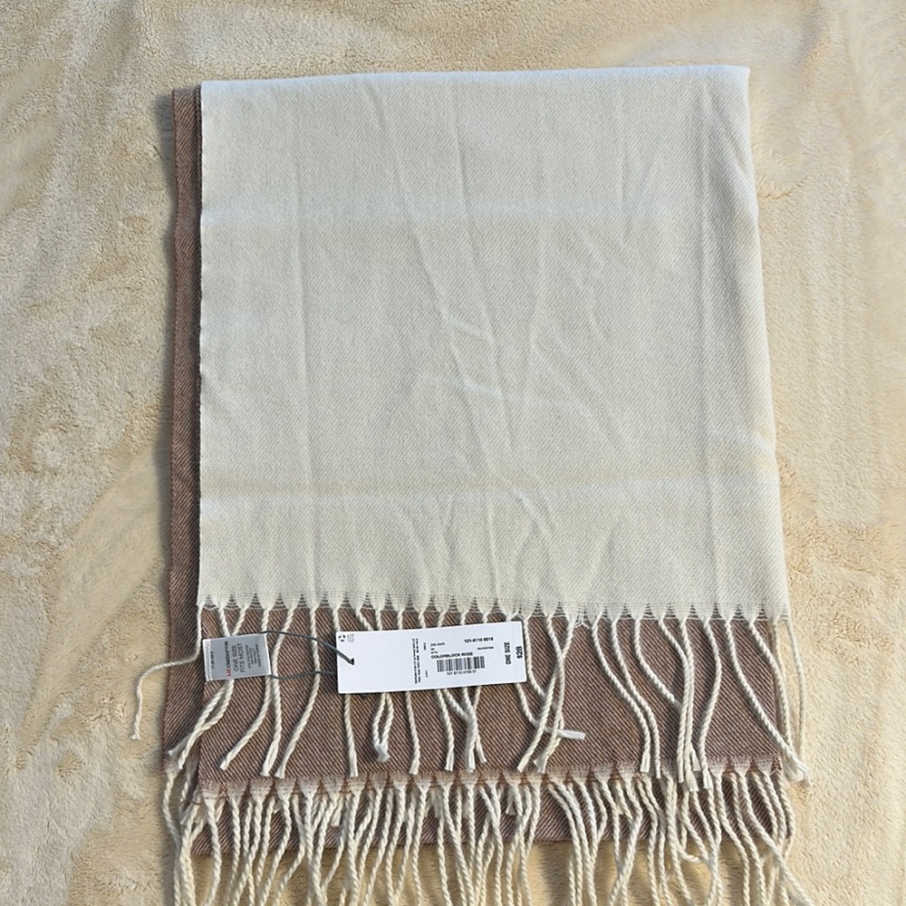 Cream and Brown Colorblock Fringed Scarf